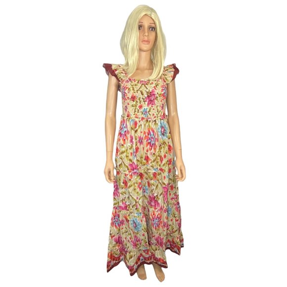 NWT House of Harlow Zoey Khaki Floral Bohemian Smocked Maxi Dress Medium $268 - Picture 2 of 11